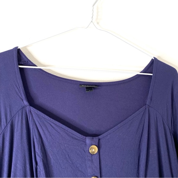 Torrid Navy Blue Button Fit And Flare Long Sleeve Blouse - Picture 3 of 7